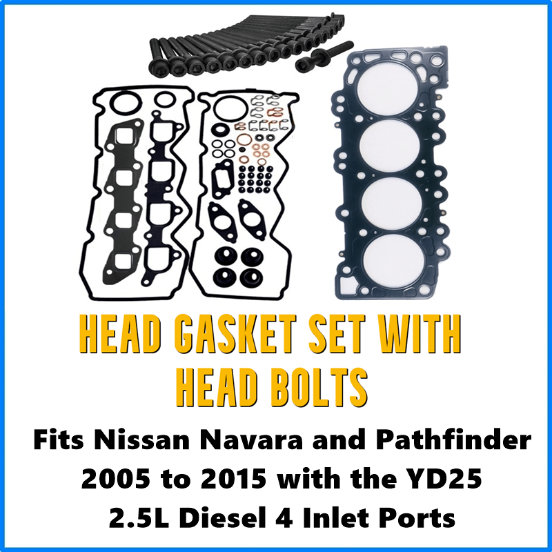 Navara YD25 Cylinder Head Gasket Set Four Port with Head Bolts