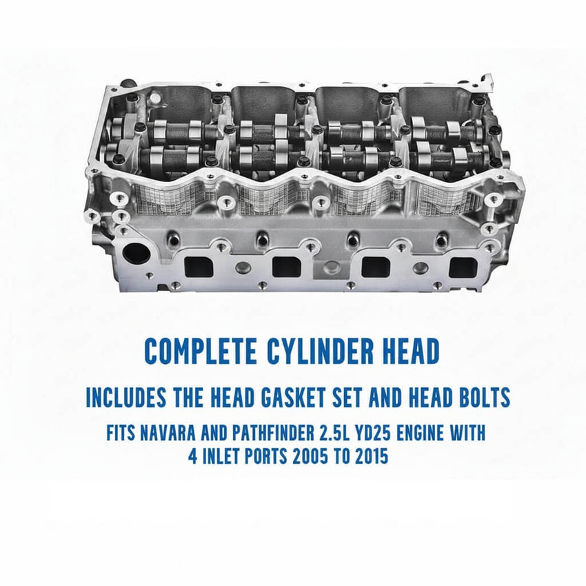 Complete YD25 cylinder head assembly supplied with camshafts