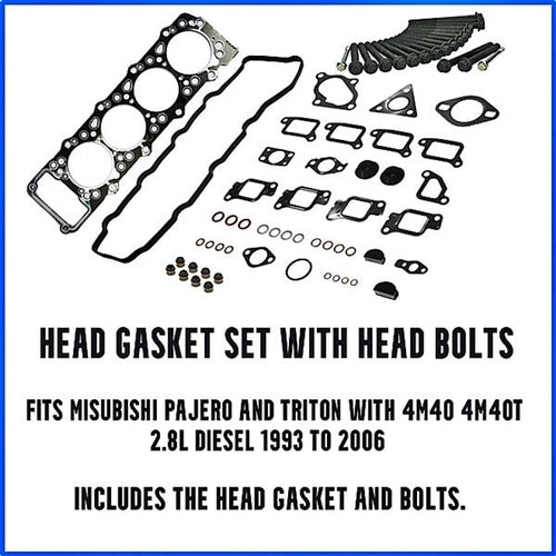 Head Gasket Set Mitsubishi Pajero Triton 4M40 4M40T with Head Bolts - Cylinder Head Supply Midland
