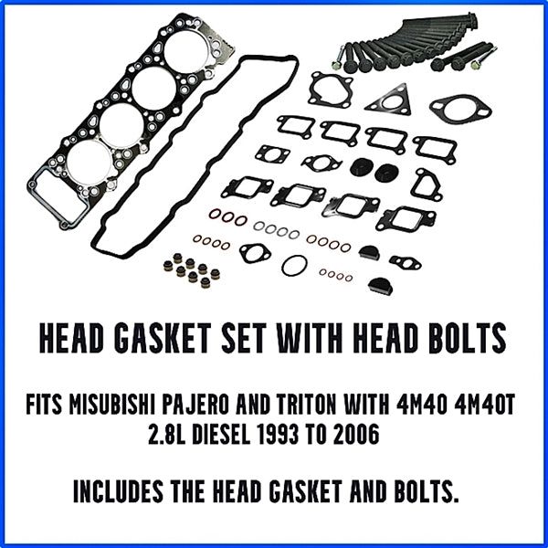 Head Gasket Set Mitsubishi Pajero Triton 4M40 4M40T with Head Bolts - Cylinder Head Supply Midland